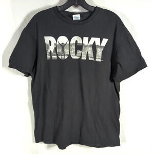 Original Rocky Movie T Shirt Sz Large Black Graphic Print Stallone TM 1976-2019